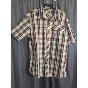 Mossy Oak Mens Large Plaid Button Up Shirt Short Sleeve Hunting Cotton Blend